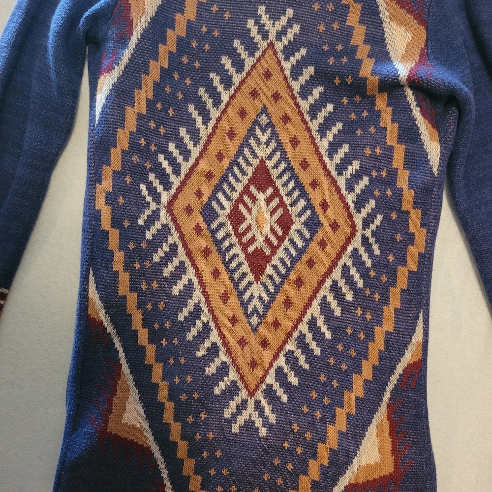 Billabong Women's Navy Blue Aztec Print Open Sweater Cardigan Size Small - Picture 3 of 6